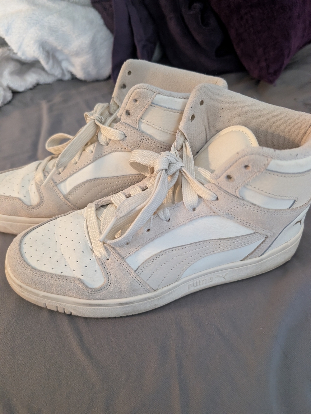 Puma Cream and White High-Top Sneakers